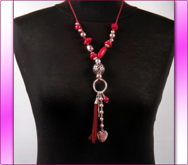 Halskette Bettelkette Modeschmuck Rot Charm #040
