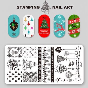 Stamping Schablone Platte Weihnachten X-Mas Schneeflocken Schneekugeln Tannenbaum XY06