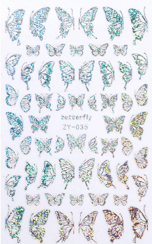 Schmetterling Holo Nagel Sticker Silber ZY 035