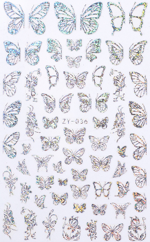 Schmetterling Holo Nagel Sticker Silber ZY 036