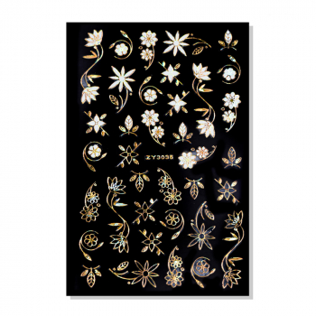 Nagel Sticker Blumen Gold