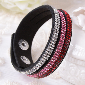 Strassstein Armband Schwarz Modell 6 mit Strassteinen in Silber - Rosa - Rot