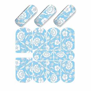 Nail Wrap Fullcover Sticker Blumen Blau Weiß N353