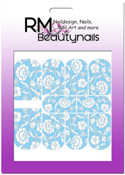 Nail Wrap Fullcover Sticker Blumen Blau Weiß N353