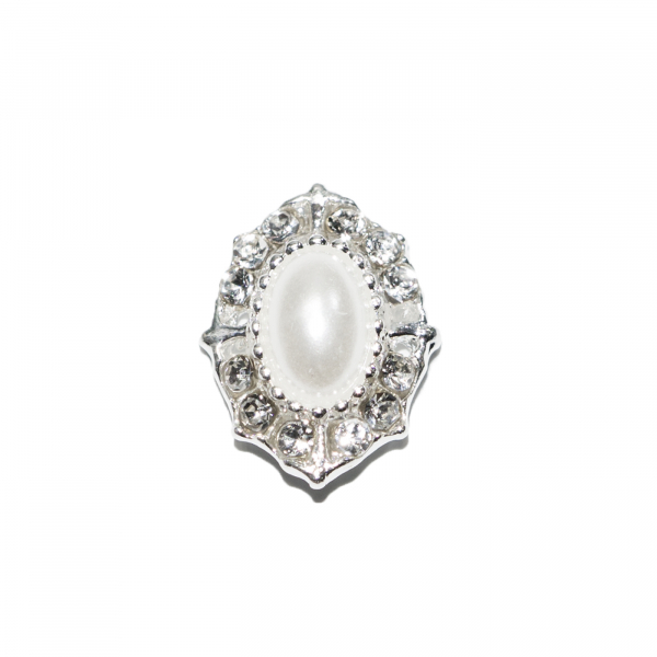 Overlay Brosche Silber Strassstein Perle Weiss