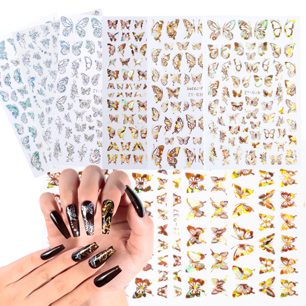 Schmetterling Holo Nagel Sticker Silber ZY 038