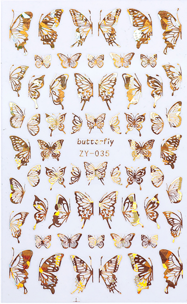 Schmetterling Holo Nagel Sticker Gold ZY 035