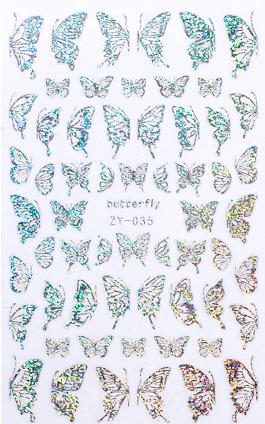 Schmetterling Holo Nagel Sticker Silber ZY 035