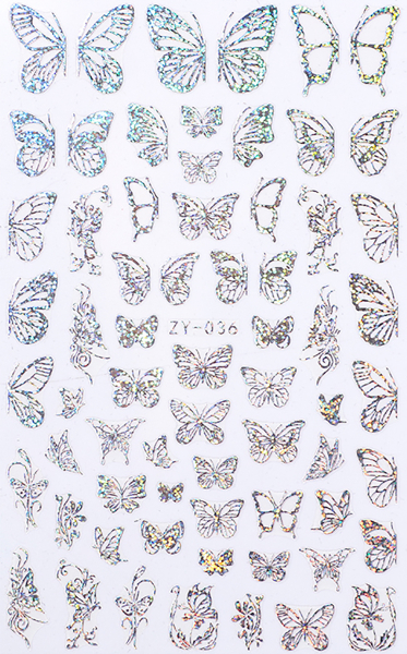 Schmetterling Holo Nagel Sticker Silber ZY 036