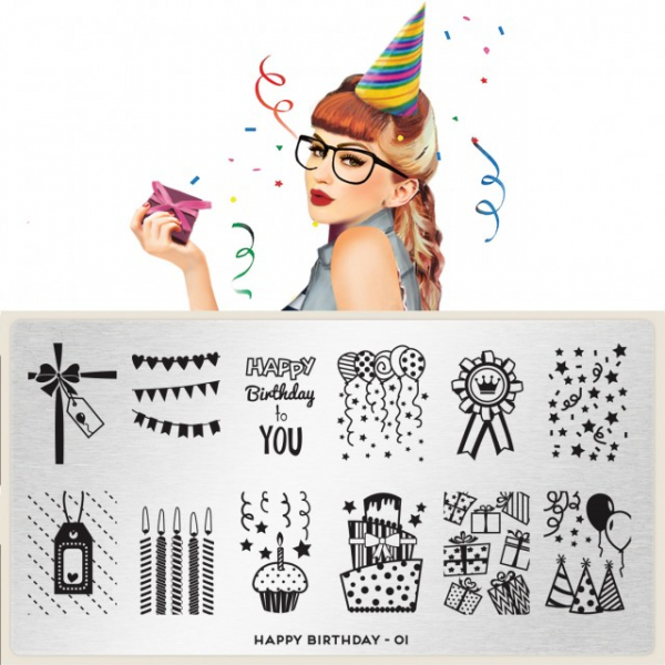 Moyou (eckig) Stamping Plate Schablone Happy Birthday Collection 01