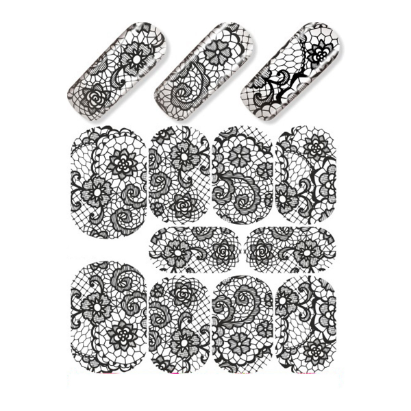 Nail Wrap Fullcover Sticker Black White Trible Blumen N277