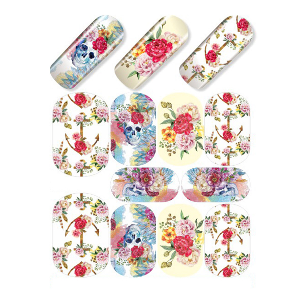 Nail Wrap Fullcover Sticker Blumen Totenkopf N309