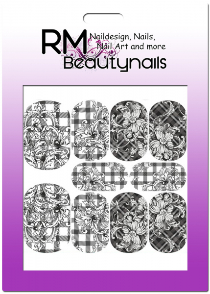 Nail Wrap Fullcover Sticker Black White Trible Blumen N318